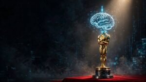 Golden statue with a glowing brain