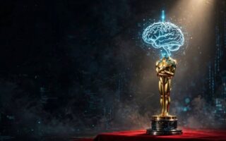 Golden statue with a glowing brain