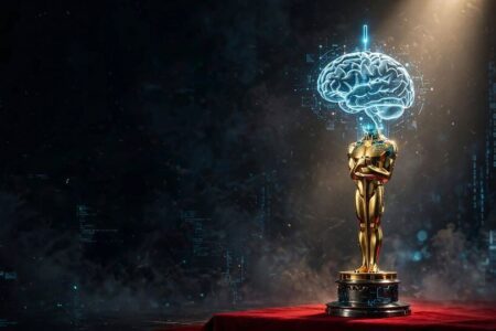Golden statue with a glowing brain