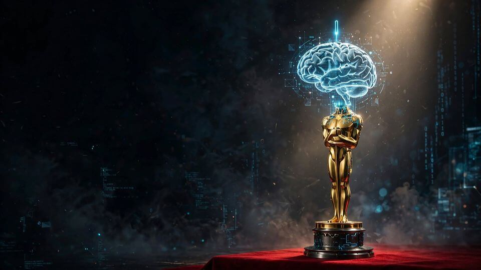 Golden statue with a glowing brain