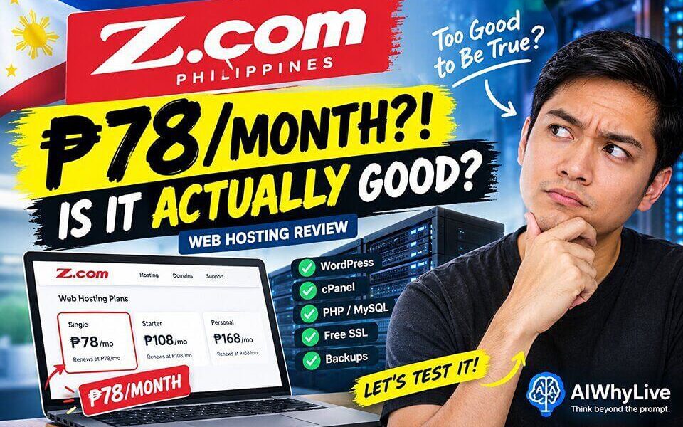 Z.com Philippines ₱78 web hosting tested against Hostinger for price performance reliability and support