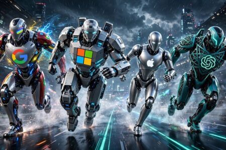 AI OS race in 2026 between Google Microsoft Apple and OpenAI