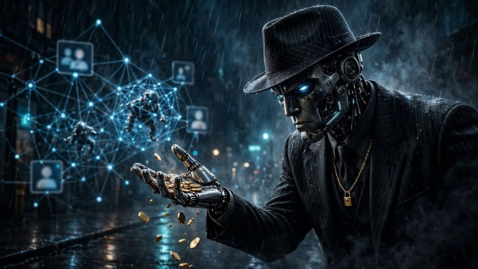 Robot in suit with digital connections