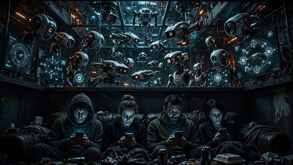 AI watching AI while humans doomscroll through algorithms