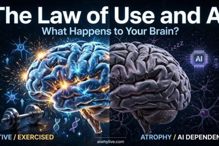 Human brain connected to artificial intelligence illustrating cognitive offloading and the Law of Use