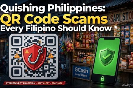 Filipino smartphone user scanning a suspicious QR code in a quishing scam warning
